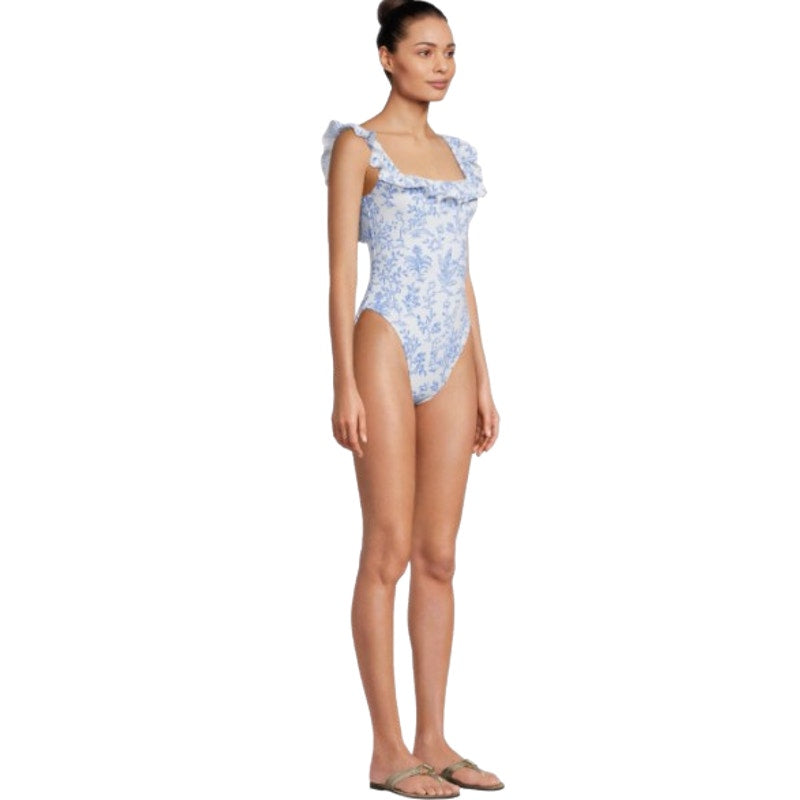 LILLY PULITZER Aemma Ruffle One-piece Swimsuit Size 16 White Blue Tall Tales NWT