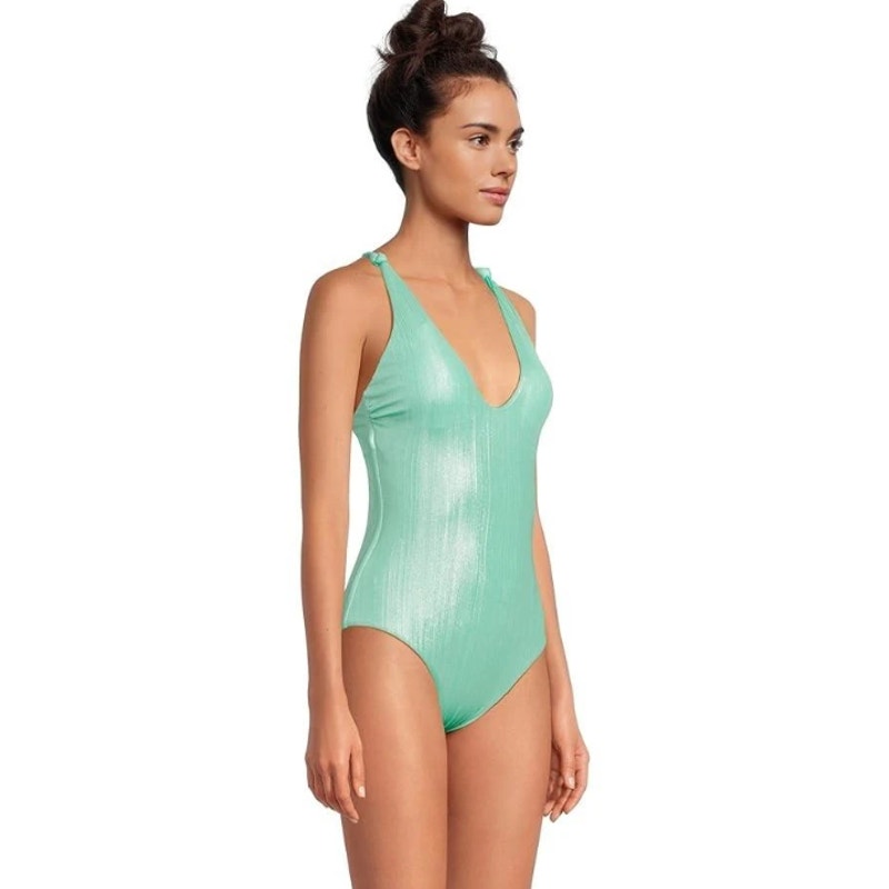 BECCA Oragami Textured Knotted One Piece Swimsuit Small Green Aqua Sea NWT