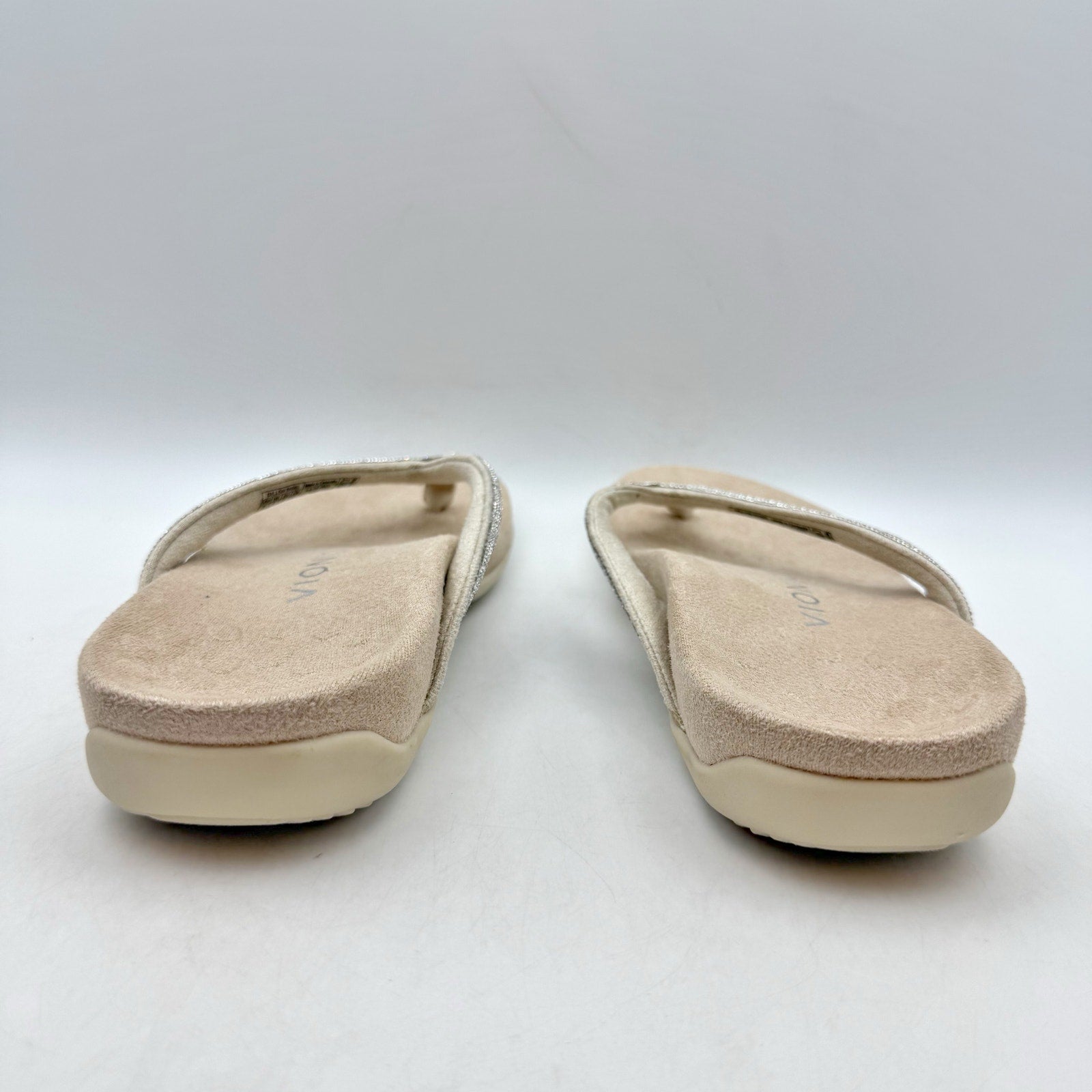 VIONIC Womens Dillon Shine Sandals US 5 WIDE EU 35 Cream Rhinestone Slip On NWOB