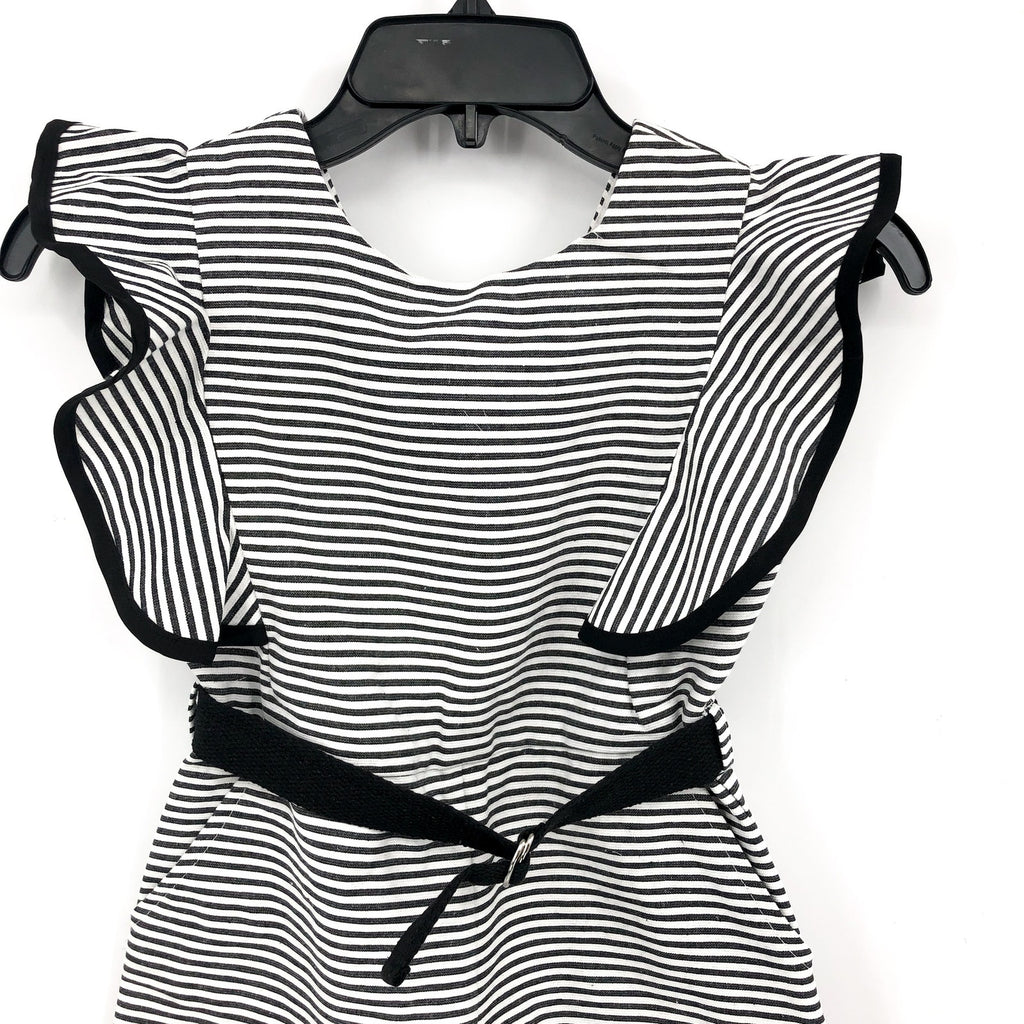 BARDOT Girls Esther Belt Playsuit Romper Medium Black White Stripe Ruffle NWT
