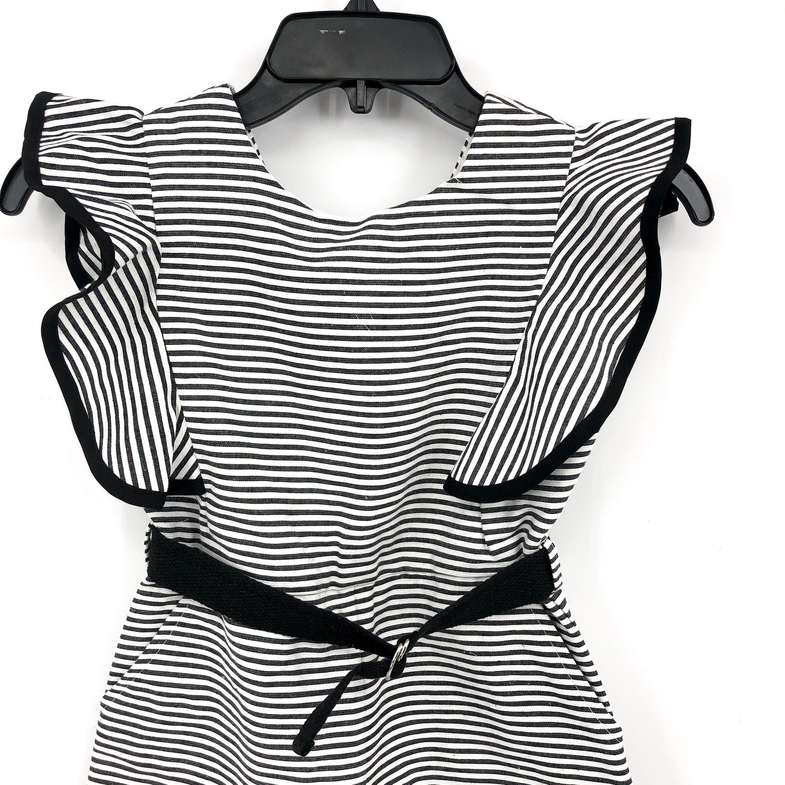 BARDOT Girls Esther Belt Playsuit Romper Medium Black White Stripe Ruffle NWT