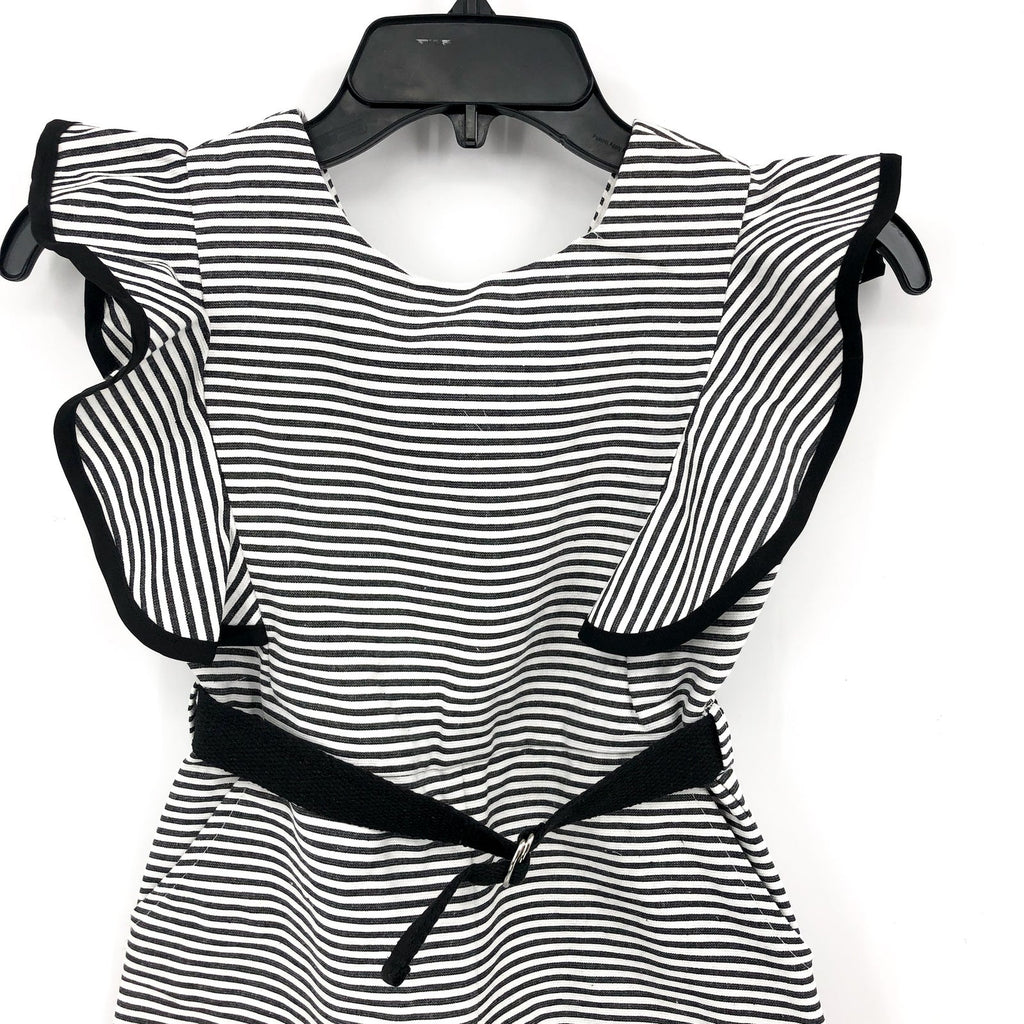 BARDOT Girls Esther Belt Playsuit Romper Medium Black White Stripe Ruffle NWT