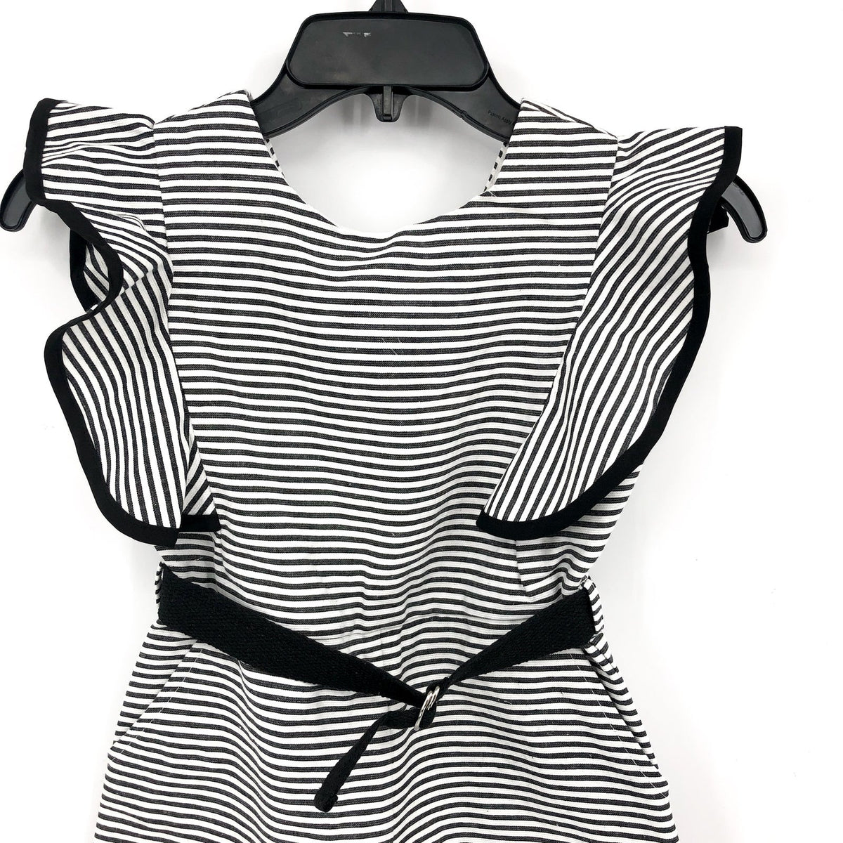 BARDOT Girls Esther Belt Playsuit Romper Medium Black White Stripe Ruffle NWT