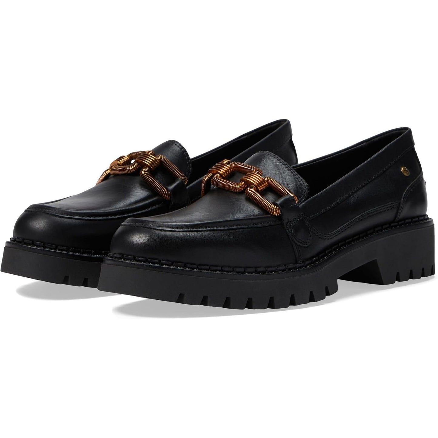 PIKOLINOS Women Aviles Platform Loafer EU 39 US 8.5 Black Leather Chain Link NIB