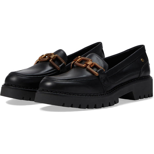 PIKOLINOS Women Aviles Platform Loafer EU 39 US 8.5 Black Leather Chain Link NIB