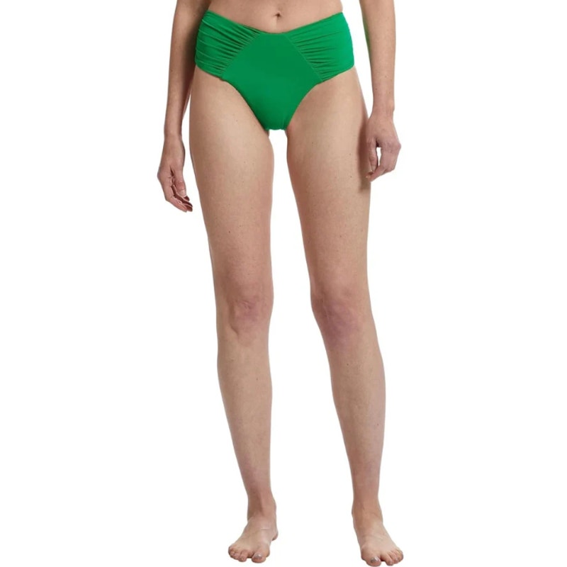 BECCA Women's Color Code French Cut Bikini Bottom XS Emerald Green Shirred NWOT