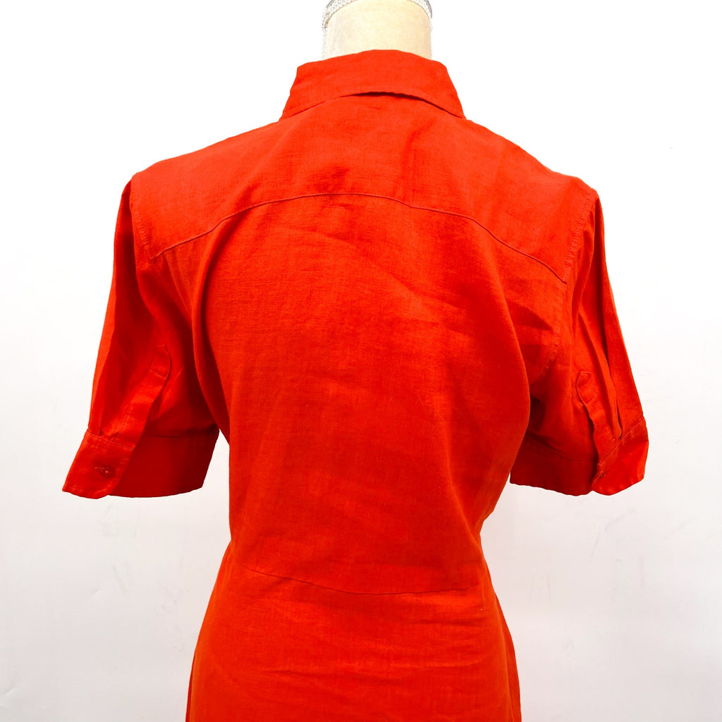 LAUREN RALPH LAUREN Tie-Front Linen Shirtdress Size 6 Orange Short Sleeve NWT