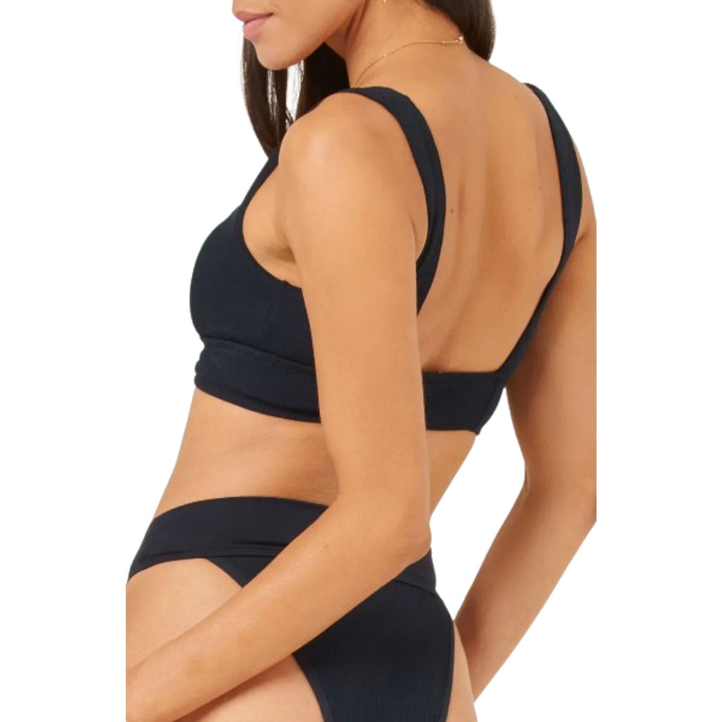 L*SPACE Women's Hailey Rib Bikini Top Medium Black Sweetheart Neck NWT