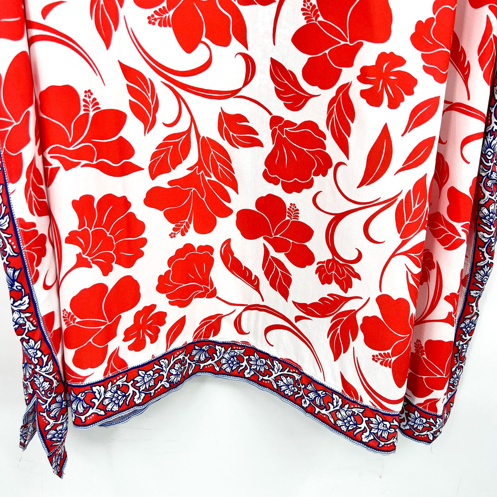 TOMMY BAHAMA Women's Fiori Border Beach Tunic Cover Up Large XL White Red NWT