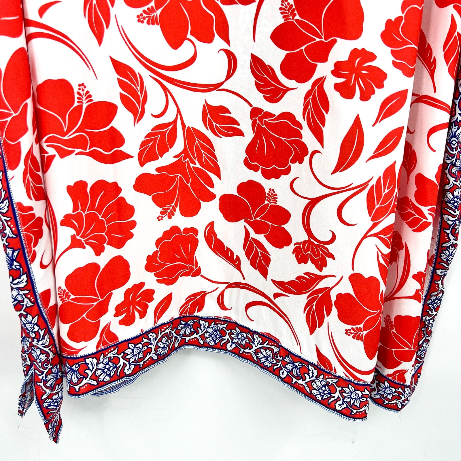 TOMMY BAHAMA Women's Fiori Border Beach Tunic Cover Up Large XL White Red NWT