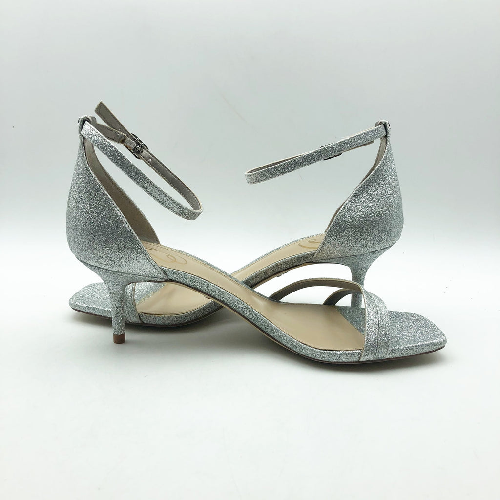SAM EDELMAN Womens Peonie Kitten Heel Sandal 7.5 M Silver Glitter Strappy NIB