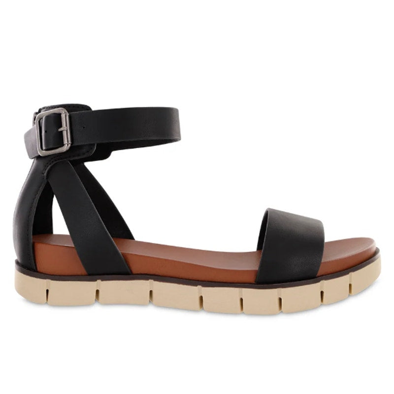 MIA Womens Emilia Sandals Size 6 Black Vegan Leather Flat Platform NWOB