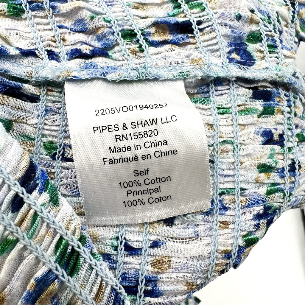 VERONICA BEARD Averie Smocked Tank Top Large Blue Cobalt Floral Print NWOT