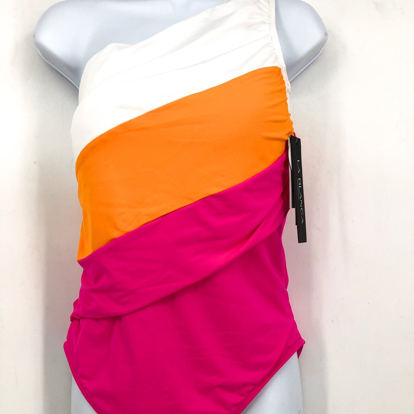 LA BLANCA Island Goddess One-Shoulder One-Piece Size 16 Pink Orange NWT