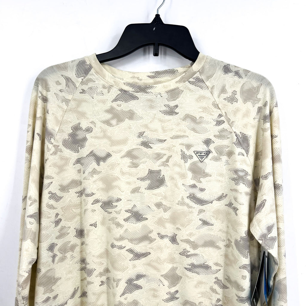 COLUMBIA Womens PFG Uncharted Knit Long Sleeve Shirt XL Stone Grey Cream NWT