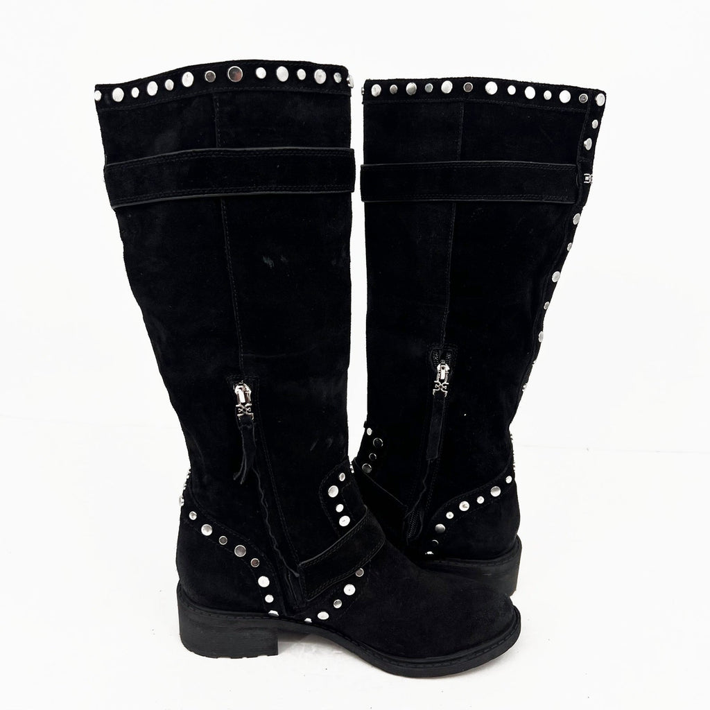 Sam Edelman Womens Deryn Studded Knee High Boots Size 7 EU 37 Black Suede NWOB