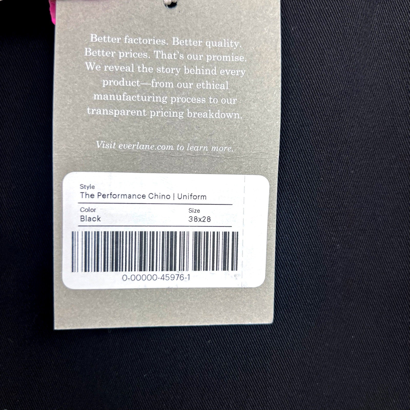 EVERLANE Men's Uniform Performance Chino Pants 38x28 Black Slim Fit NWT
