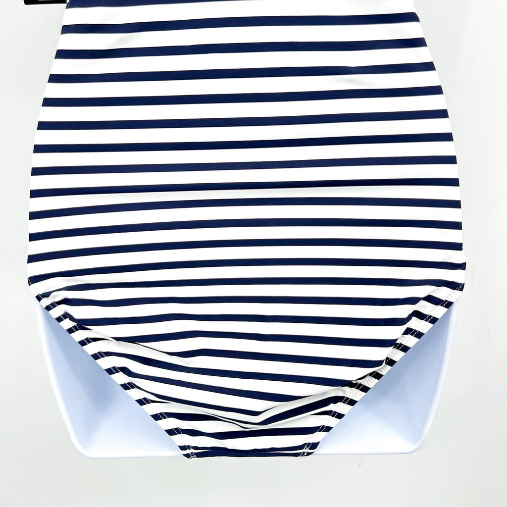 LAUREN RALPH LAUREN Luxe Stripe Laced Tank Swimsuit Size 12 Navy Blue White NWT