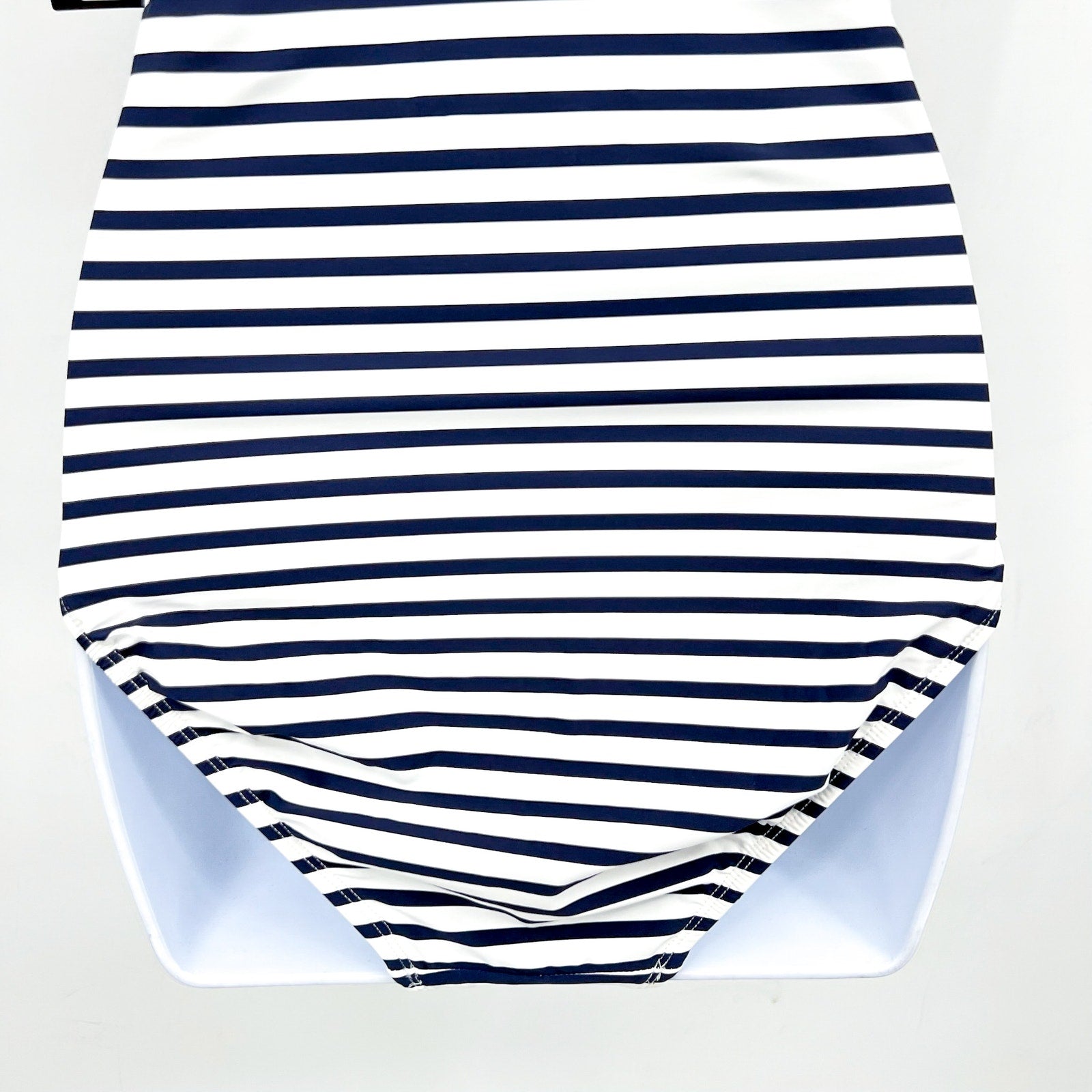 LAUREN RALPH LAUREN Luxe Stripe Laced Tank Swimsuit Size 12 Navy Blue White NWT