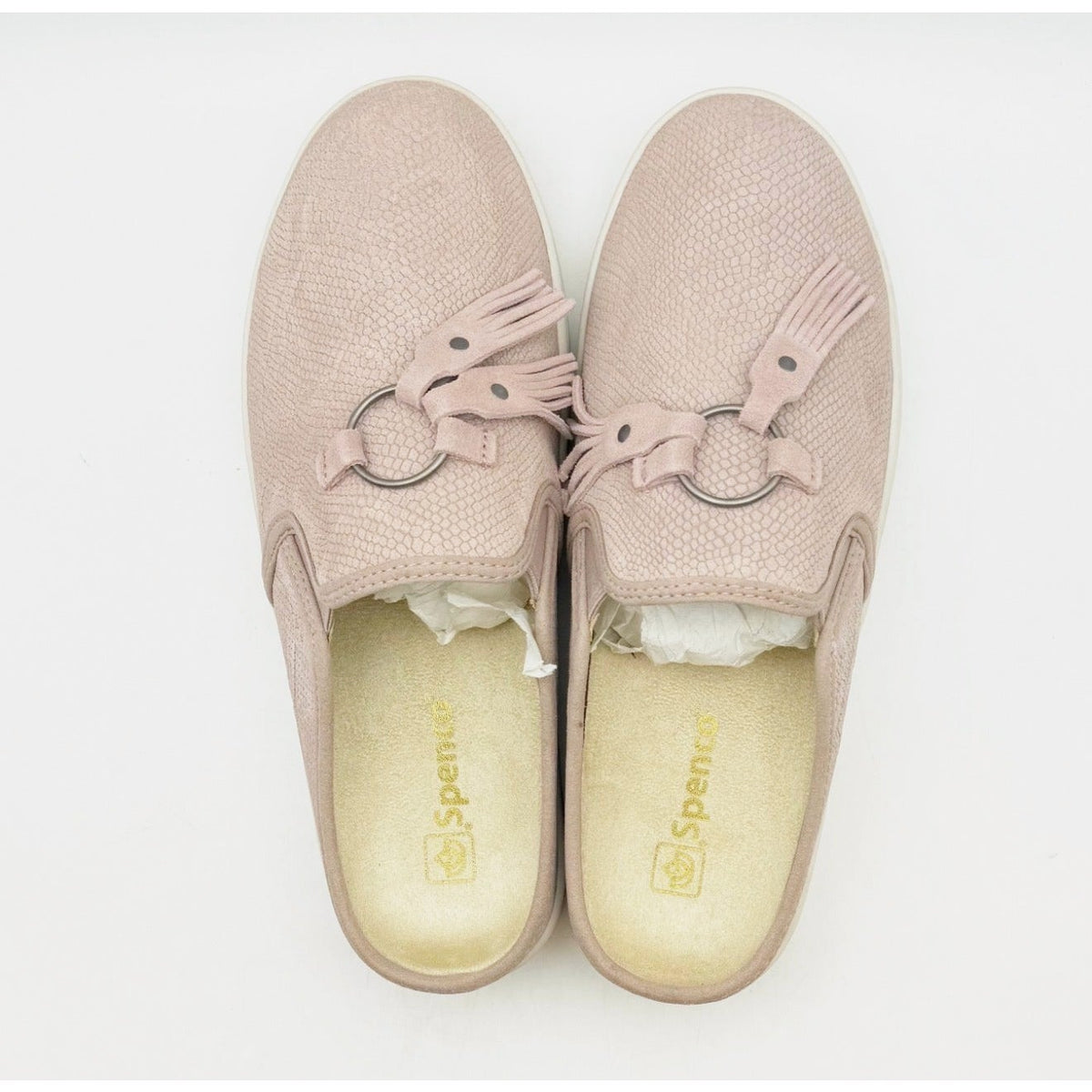 Spenco Women's Bindie Slide Slip On Shoes Size 5 Blush Pink Embossed Suede NIB