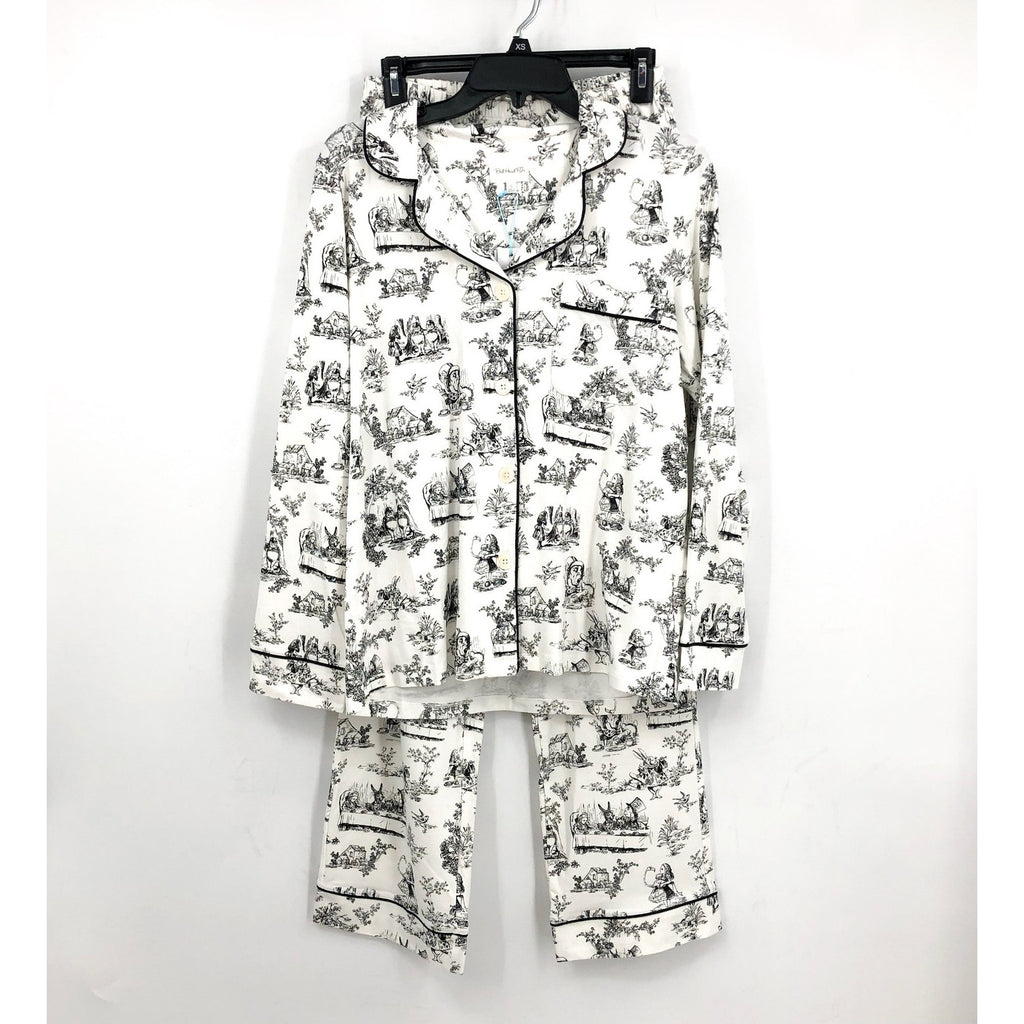 BEDHEAD PJs Womens Alice In Wonderland Pajama Set Small White Long Sleeve NWT