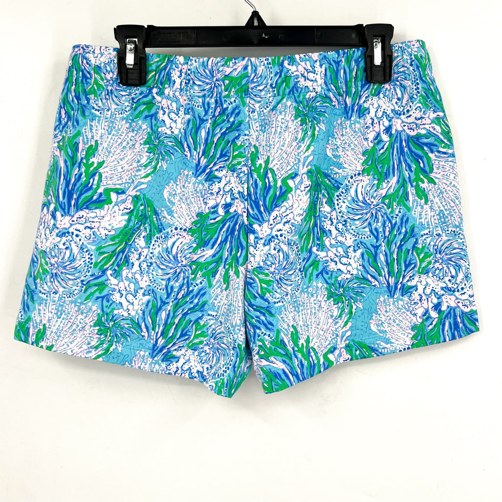 LILLY PULITZER Loxley Knit Shorts Medium Blue Aqua Strong Current Sea NWOT