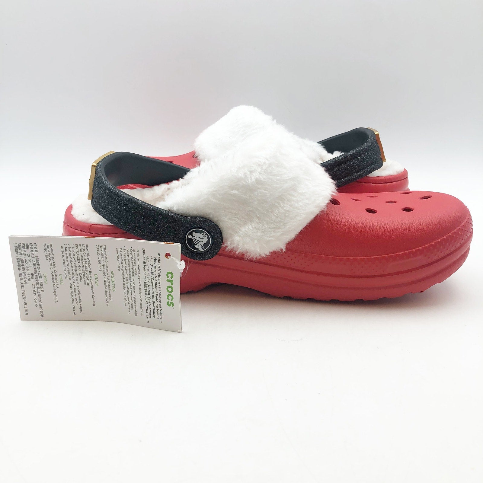 Crocs Unisex Kids Santa Classic Clogs Size J 3 Festive Red White Black NWT