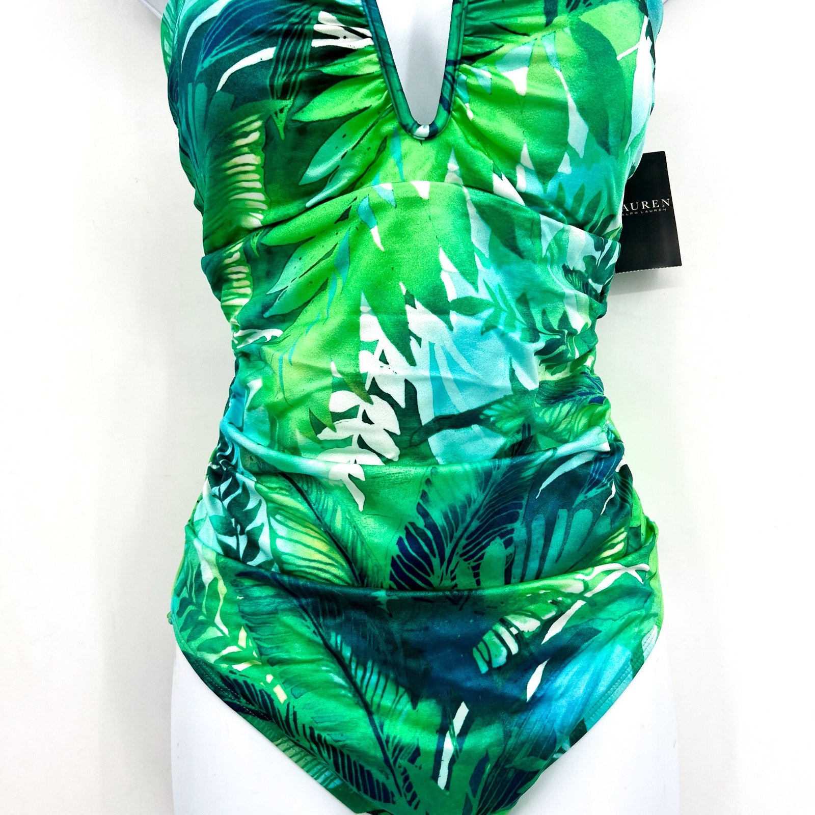 LAUREN RALPH LAUREN Women's One-Piece Swimsuit Size 10 Green Cartago Palms NWT