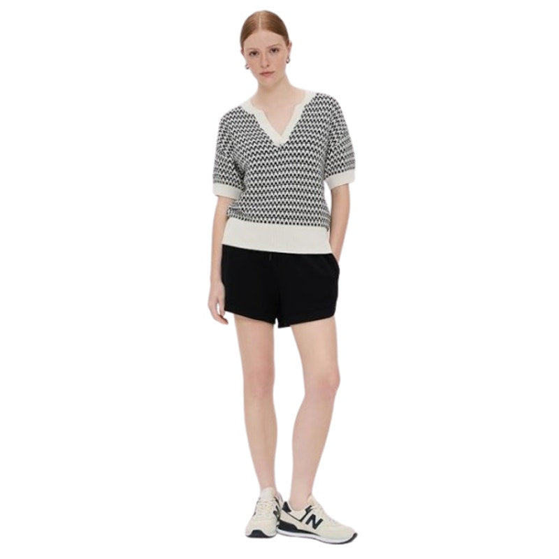 VARLEY Women's Dora Knit Cotton Top Small Black White Drop Shoulder Textured NWT