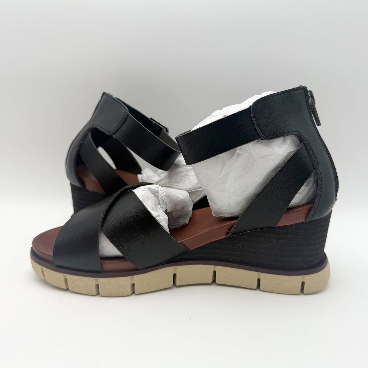 MIA Womens Lauri Platform Wedge Sandals Size 6.5 M Black Vegan Leather NWOB