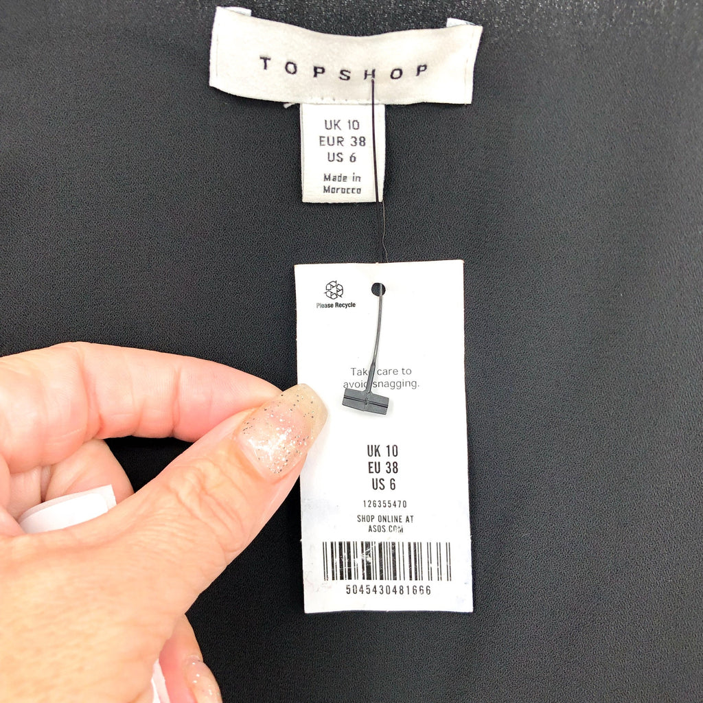 TOPSHOP Women's Cut Out Chuck On Mini Dress Size 6 Black Tie Neck Chiffon NWT
