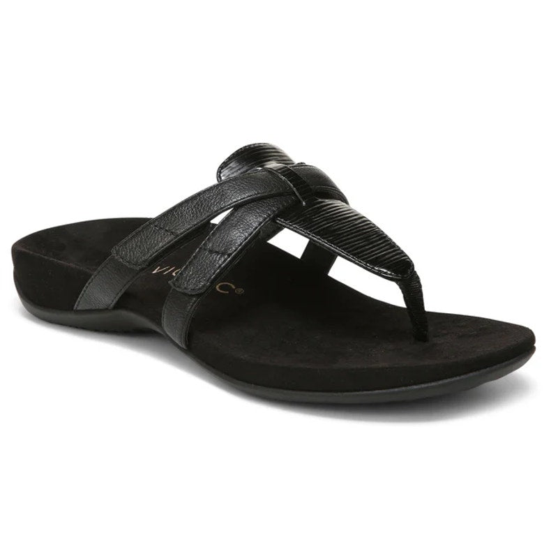 Vionic Womens Karley Thong Sandals US 6 EU 36 Black Leather Slip On NIB