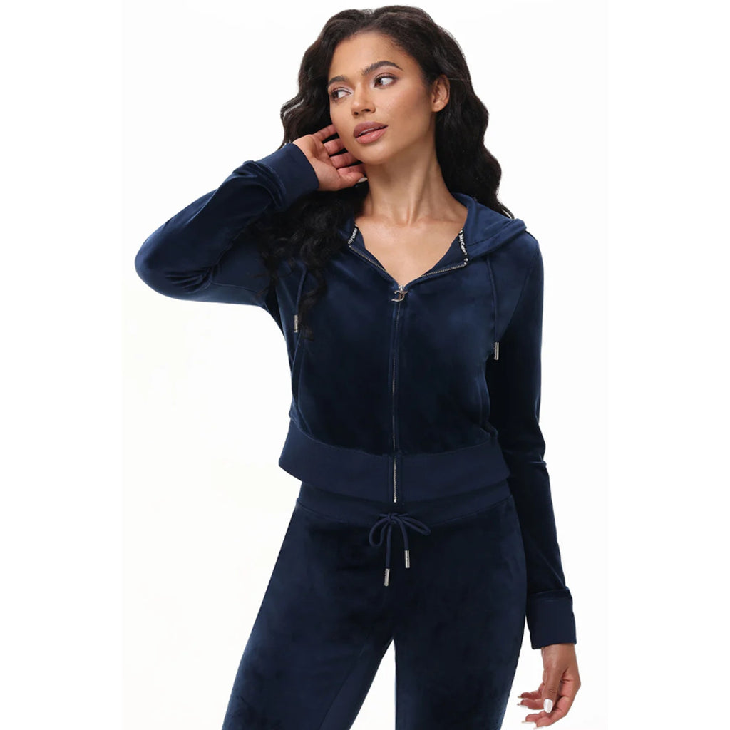 JUICY COUTURE Women's OG Big Bling Velour Hoodie Medium Regal Blue Zip NWT