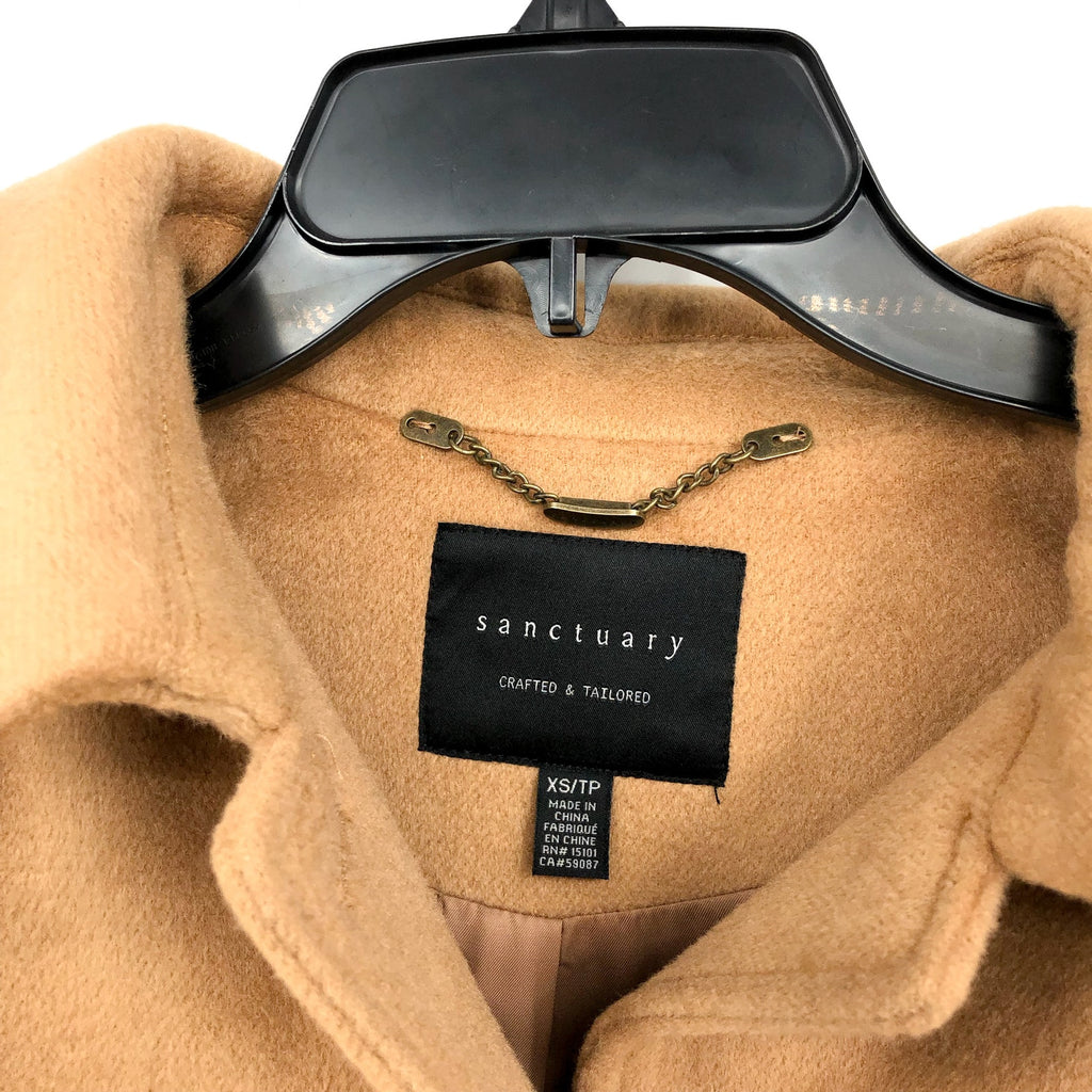 Sanctuary Womens Fringe Coat Size XS Tan Camel Wool Blend NWT