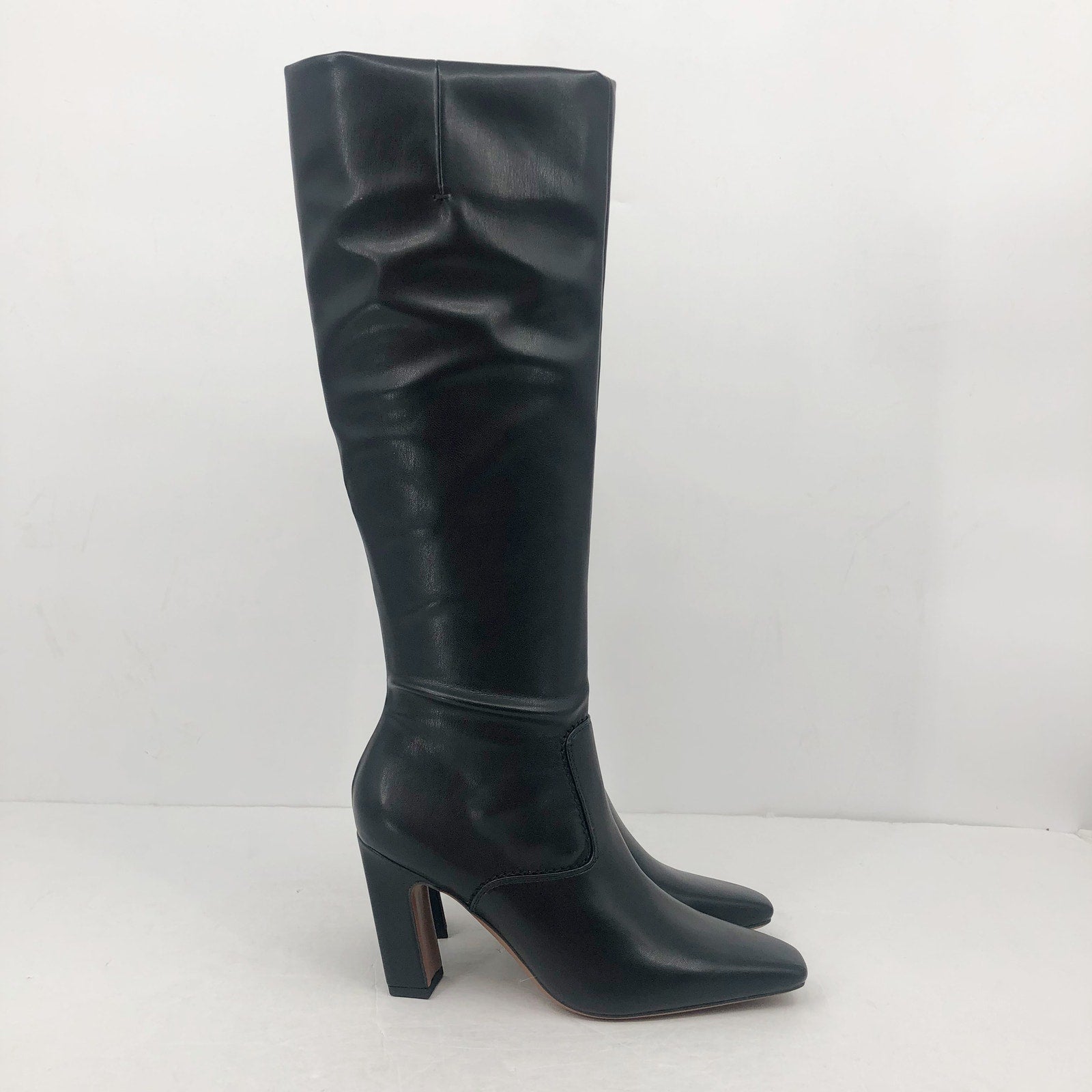 Franco Sarto Womens Bowman Knee High Boots US 7.5 Wide Black Faux Leather NIB