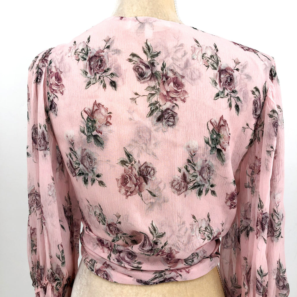 LOVE SHACK FANCY Domino Wrap Top Large Pink Dream Floral Silk Long Sleeve NWOT
