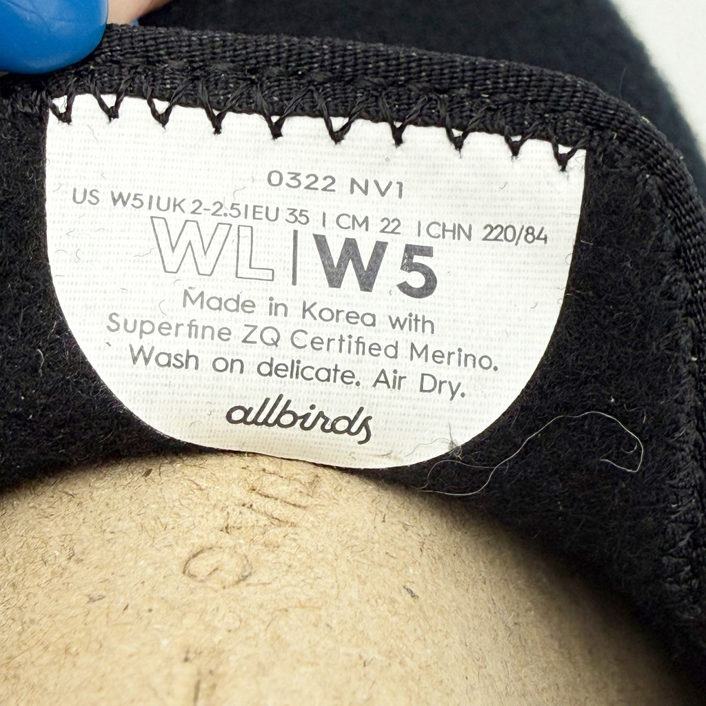 AllBirds Womens Lounger Loafers US 5 EU 35 Black White Wool Slip On NIB