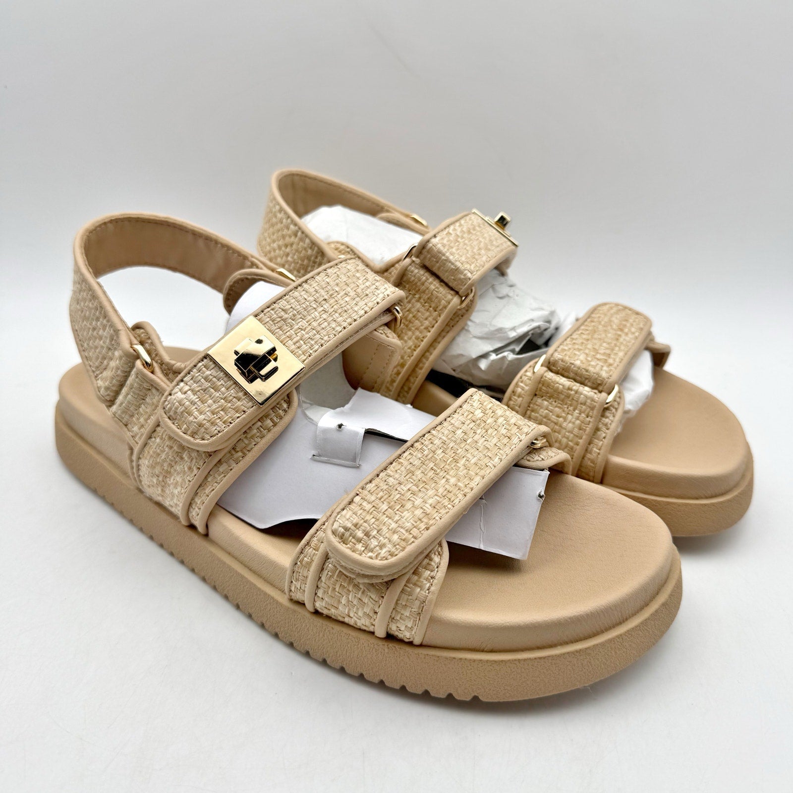 Steve Madden Womens Mona Sandal US 9.5 M Tan Brown Raffia NIB
