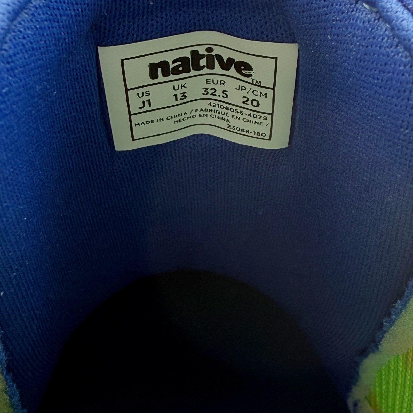 Native Boys Kensington Treklite Bloom Boots US 1 Blue Green Lightning Bolts NIB