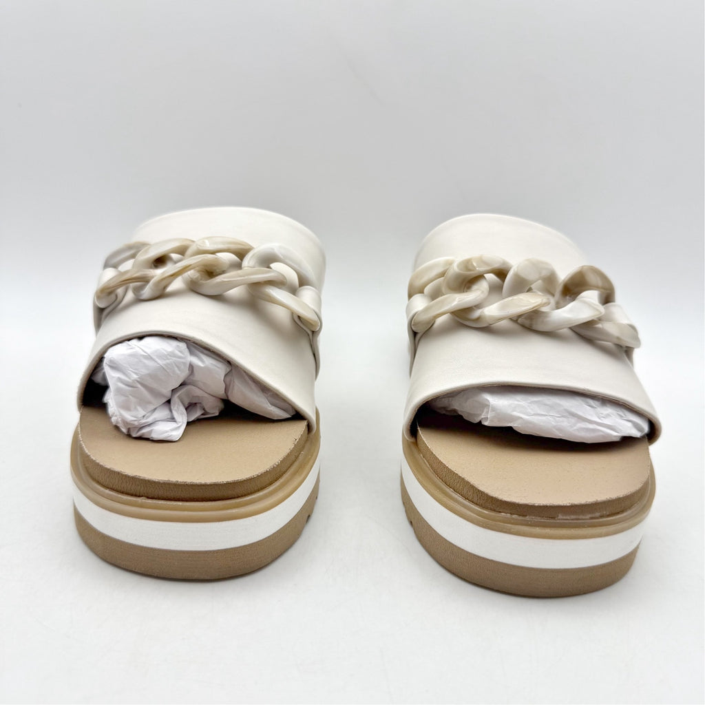 Yellow Box Womens Alora Wedge Slide Sandals US 7 M White Tan Vegan Leather NWOB