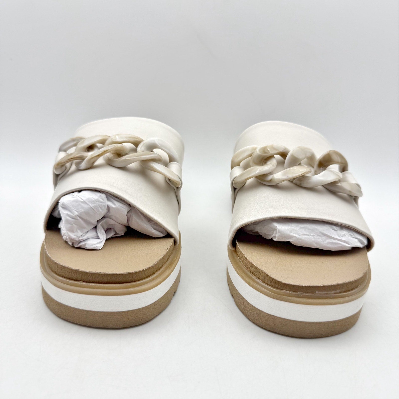 Yellow Box Womens Alora Wedge Slide Sandals US 7 M White Tan Vegan Leather NWOB