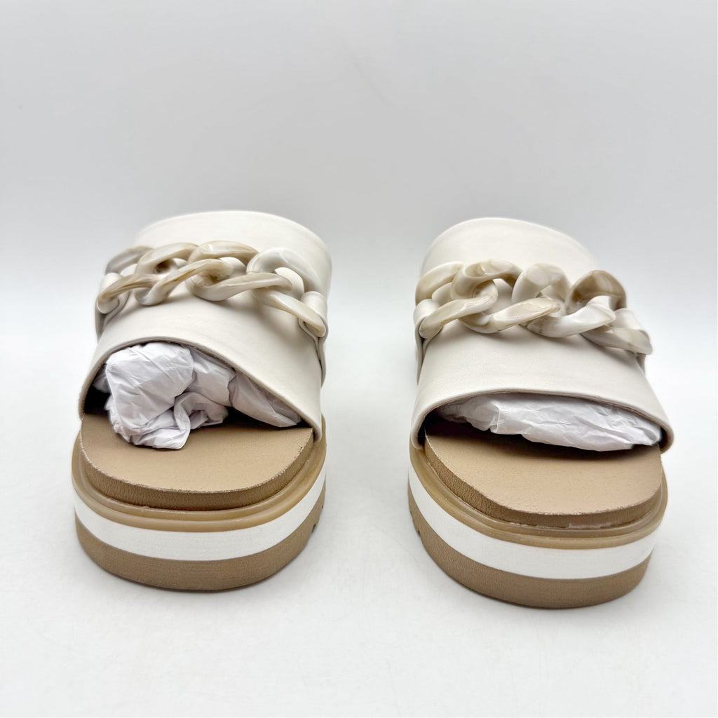 Yellow Box Womens Alora Wedge Slide Sandals US 7 M White Tan Vegan Leather NWOB