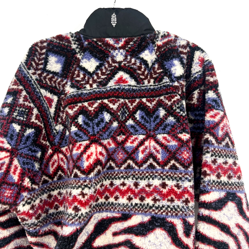 Free People Womens Rocky Ridge Fleece Pullover Jacket Small Red Purple Zebra NWT