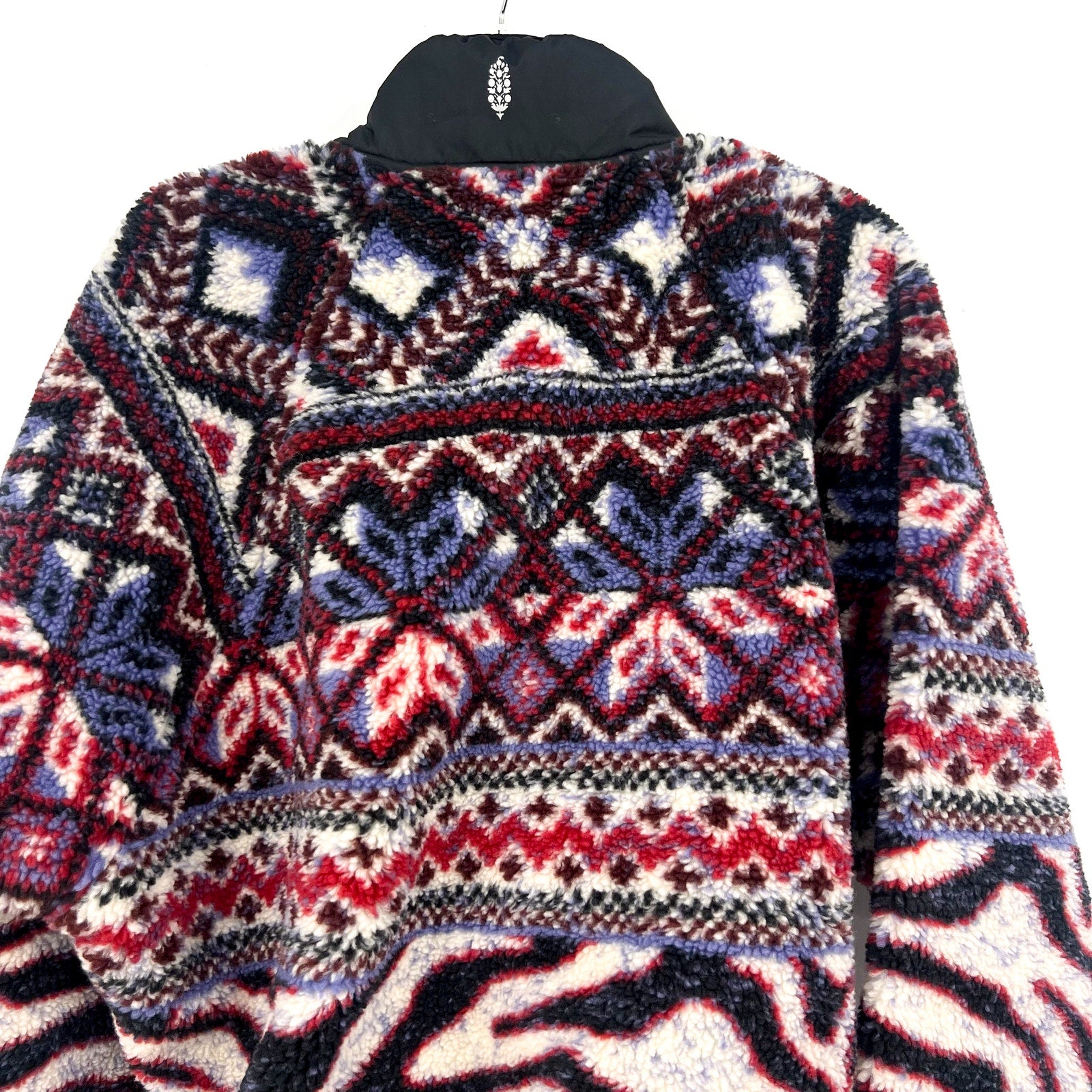 Free People Womens Rocky Ridge Fleece Pullover Jacket Small Red Purple Zebra NWT