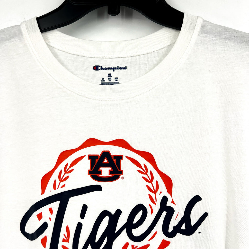 CHAMPION Womens Auburn Tigers Faux Crest T-shirt XL White Short Sleeve NWOT