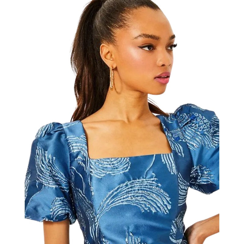 LILLY PULITZER Booker Romper Size 2 Blue Dancing Koi Metallic Jacquard NWOT