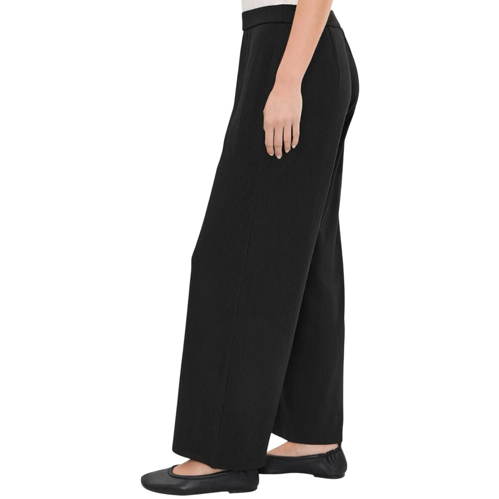 EILEEN FISHER Womens Wide-Leg Pants Medium Black Pull-On Texture Stretch Rib NWT