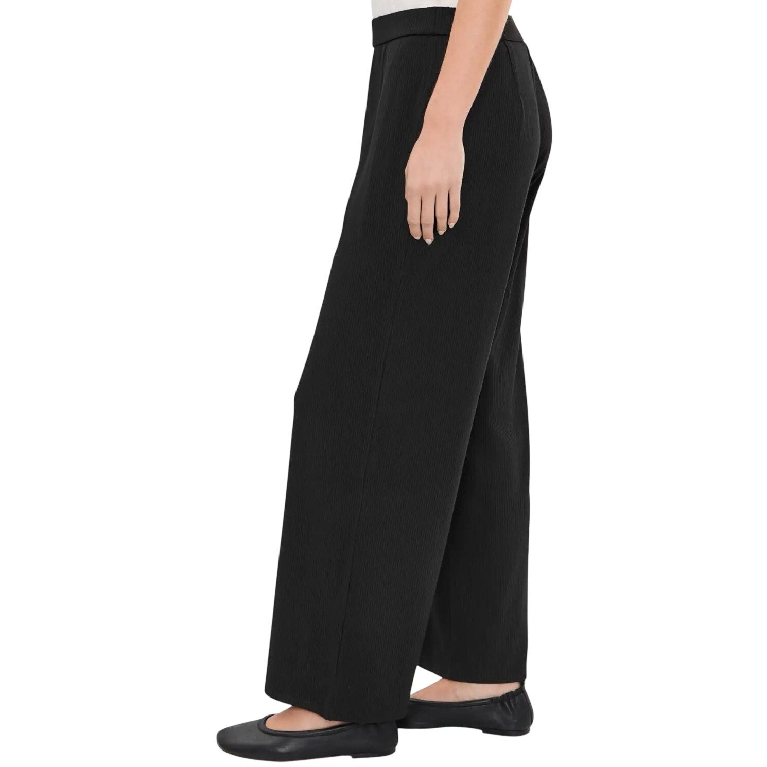 EILEEN FISHER Womens Wide-Leg Pants Medium Black Pull-On Texture Stretch Rib NWT