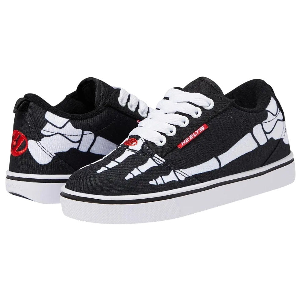 Heelys Kids Pro 20 Prints Skate Shoes US 3 EU 34 Black Canvas Skeleton Print EUC