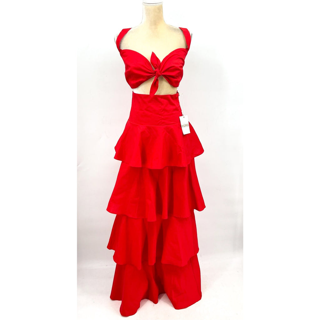 SHOW ME YOUR MUMU Kaden Crop Top & Katrina Swing Skirt Set Large Red NWT